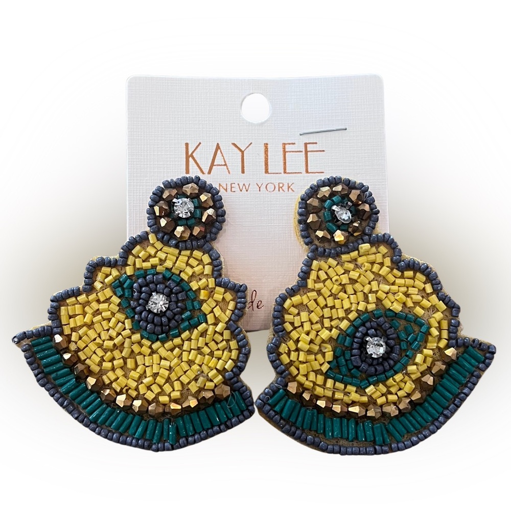 Yellow Beaded Felt Back Earrings
